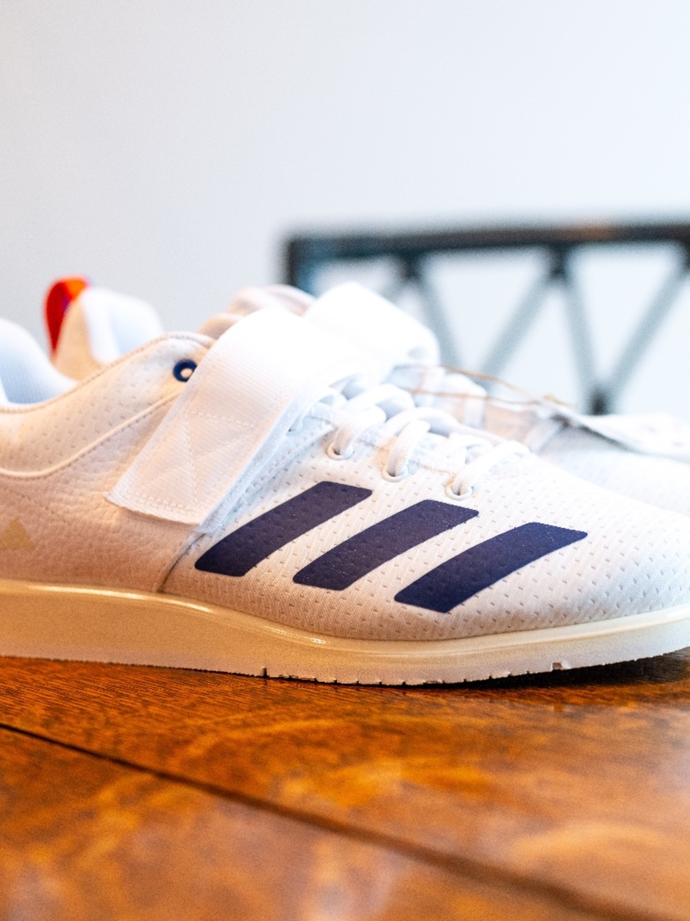 NWT adidas Powerlift 5 Men's Size 9 White Dark Blue Orange Weightlifting Shoes